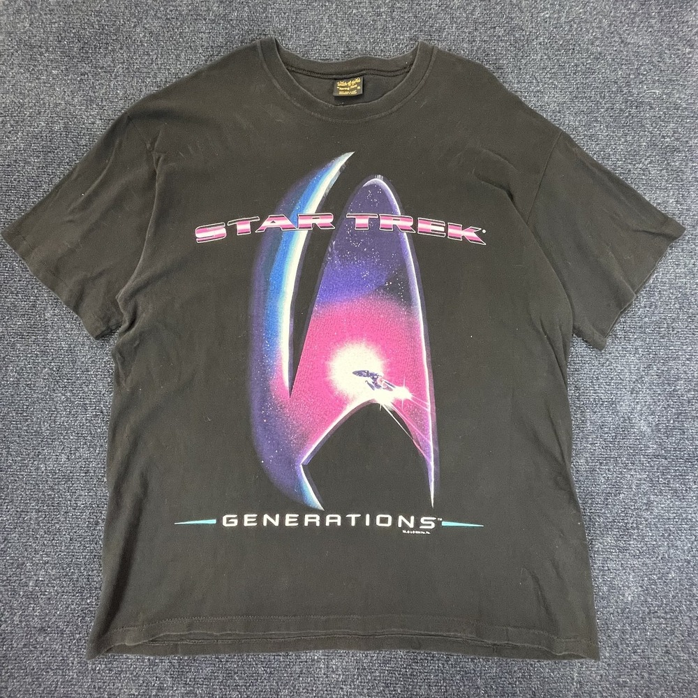 Vintage Star Trek Generations‎ Shirt Mens XL Black Movie Sci Fi 90s Spring Ford